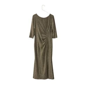 Ignite Evenings Gold Metallic Side Ruched Maxi Dress Size 16P X-Large Stretch
